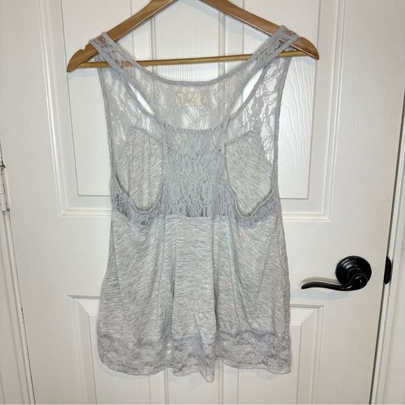 Y2K Abercrombie & Fitch Light Grey Babydoll Lace Racerback Tank Blouse Sz M Boho - Picture 3 of 7